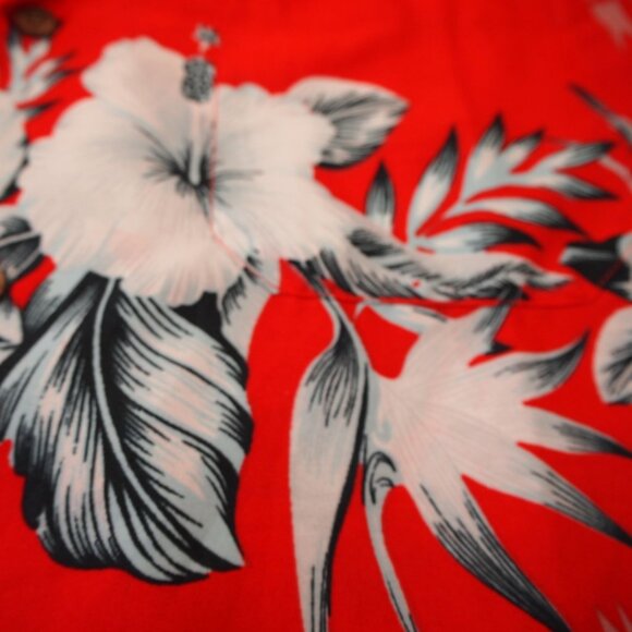 Alvish Men's Hawaiian Button Down Floral Bamboo Short Sleeve Red Size XL - Picture 3 of 5